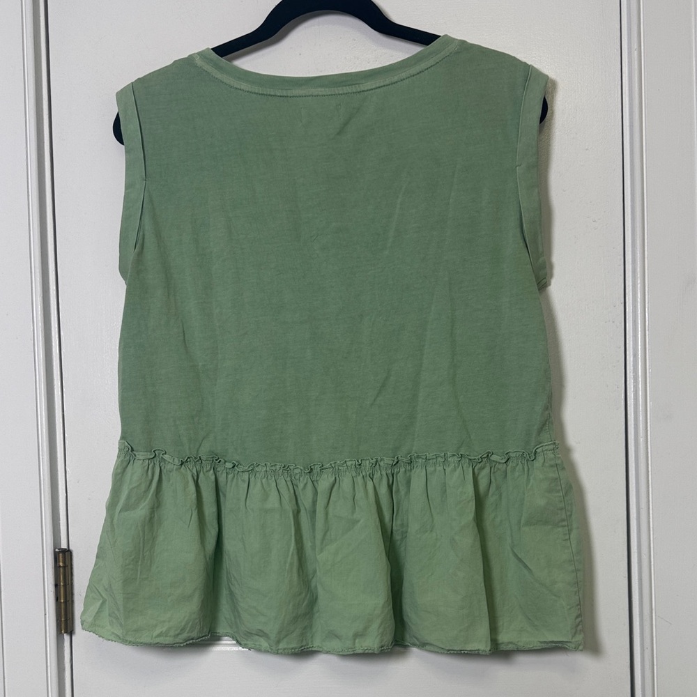 Wonderly Sage Green Cotton Peplum Tank Top Sleeveless Flowy Casual Soft Size S/M - Picture 4 of 5